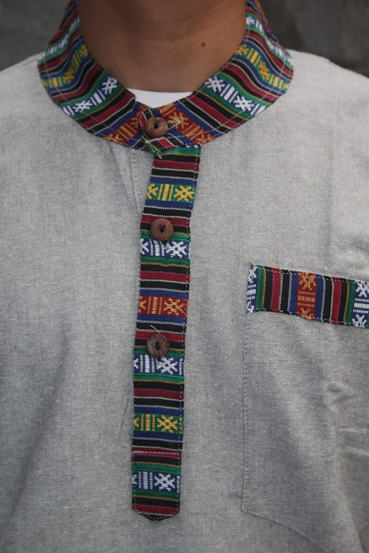 Beige Dhaka Solid Buttoned Cotton Kurta Shirt