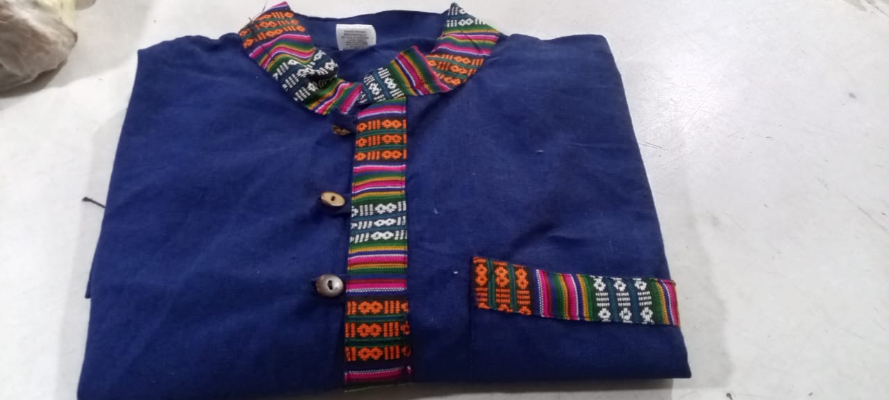 Blue Dhaka Solid Buttoned Cotton Kurta Shirt