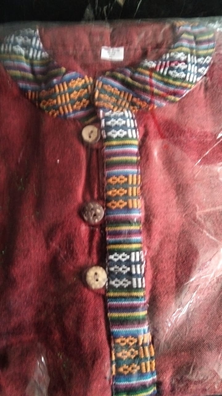 Red Dhaka Solid Buttoned Cotton Kurta Shirt